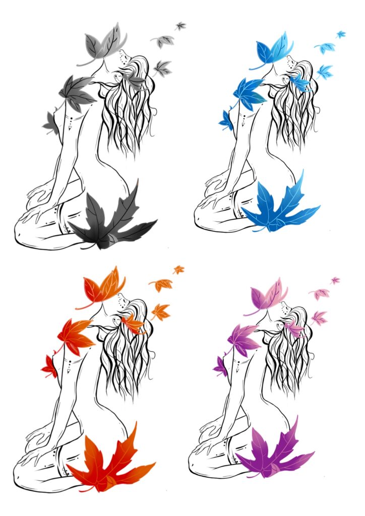 Femme a genou plus érable coloré