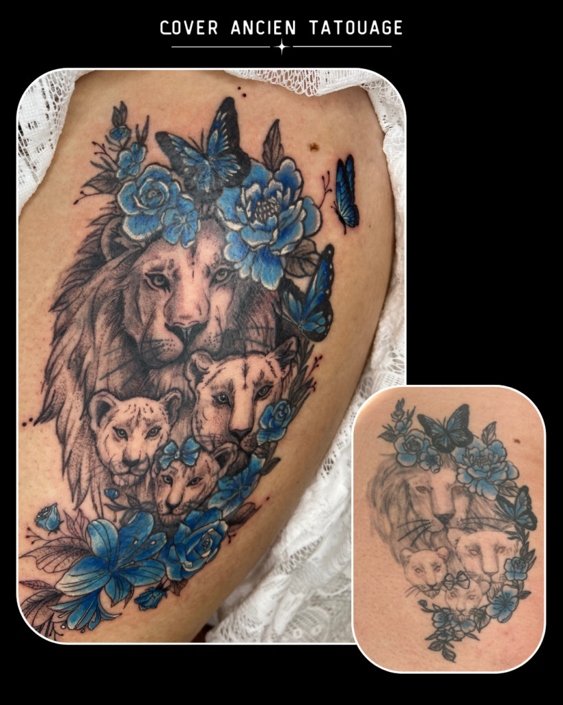 Cover lion fleur bleu